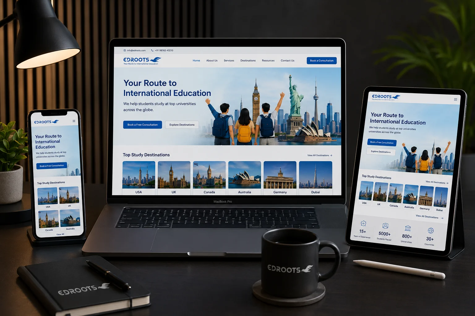 Modern workspace with responsive website mockup
