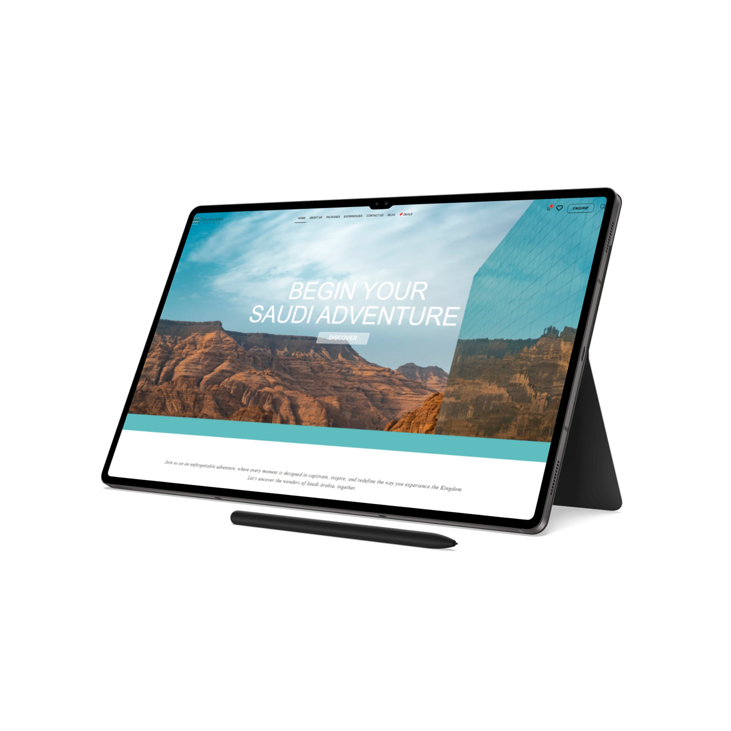 Destination Arabia travel branding and ecommerce on tablet by Rainhopes