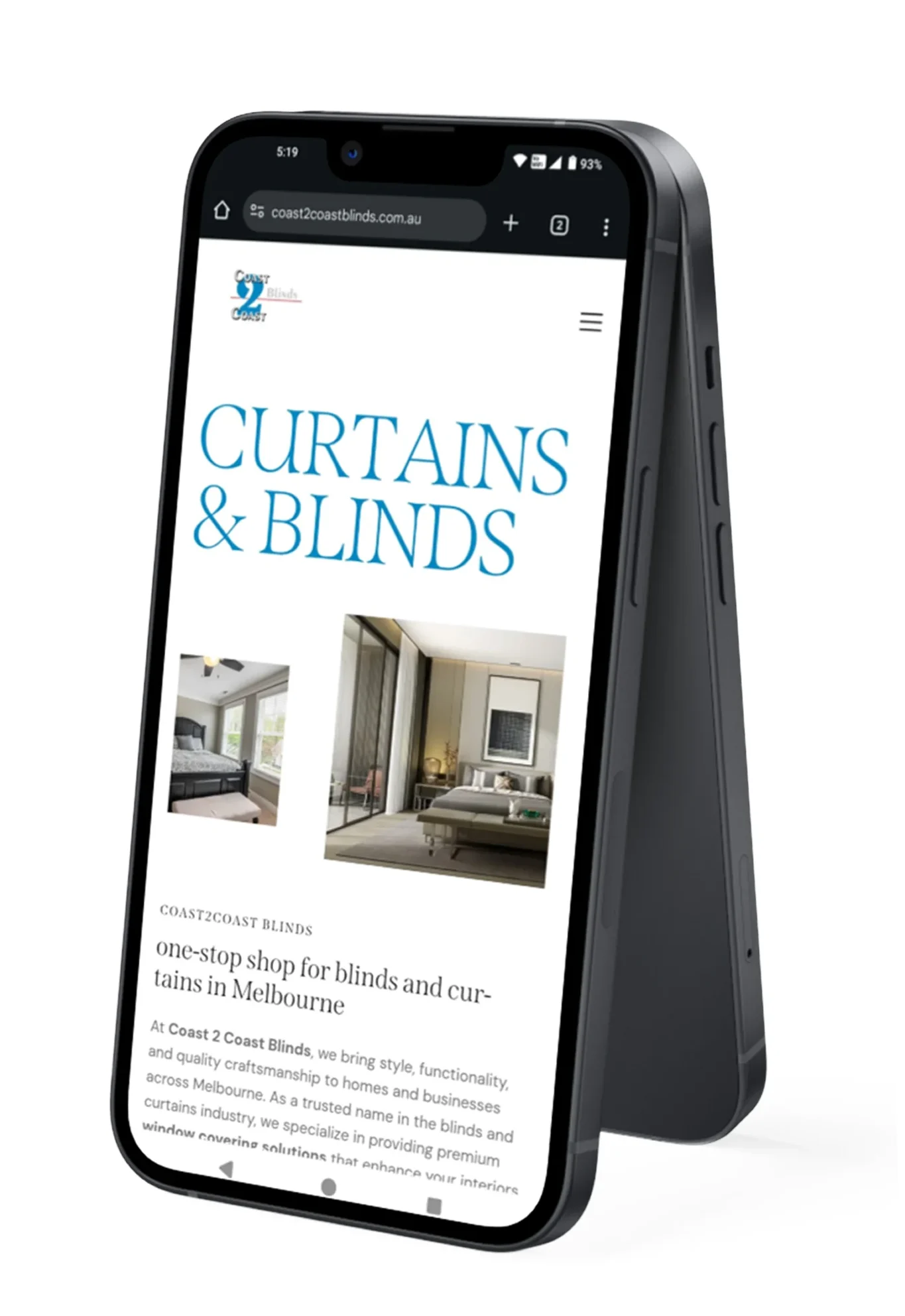Coast 2 Coast Blinds curtains and blinds website on mobile by Rainhopes