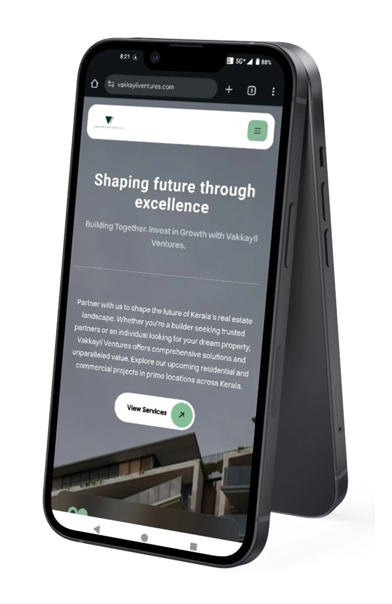 Vakkayil Ventures builder website on mobile by Rainhopes Kochi