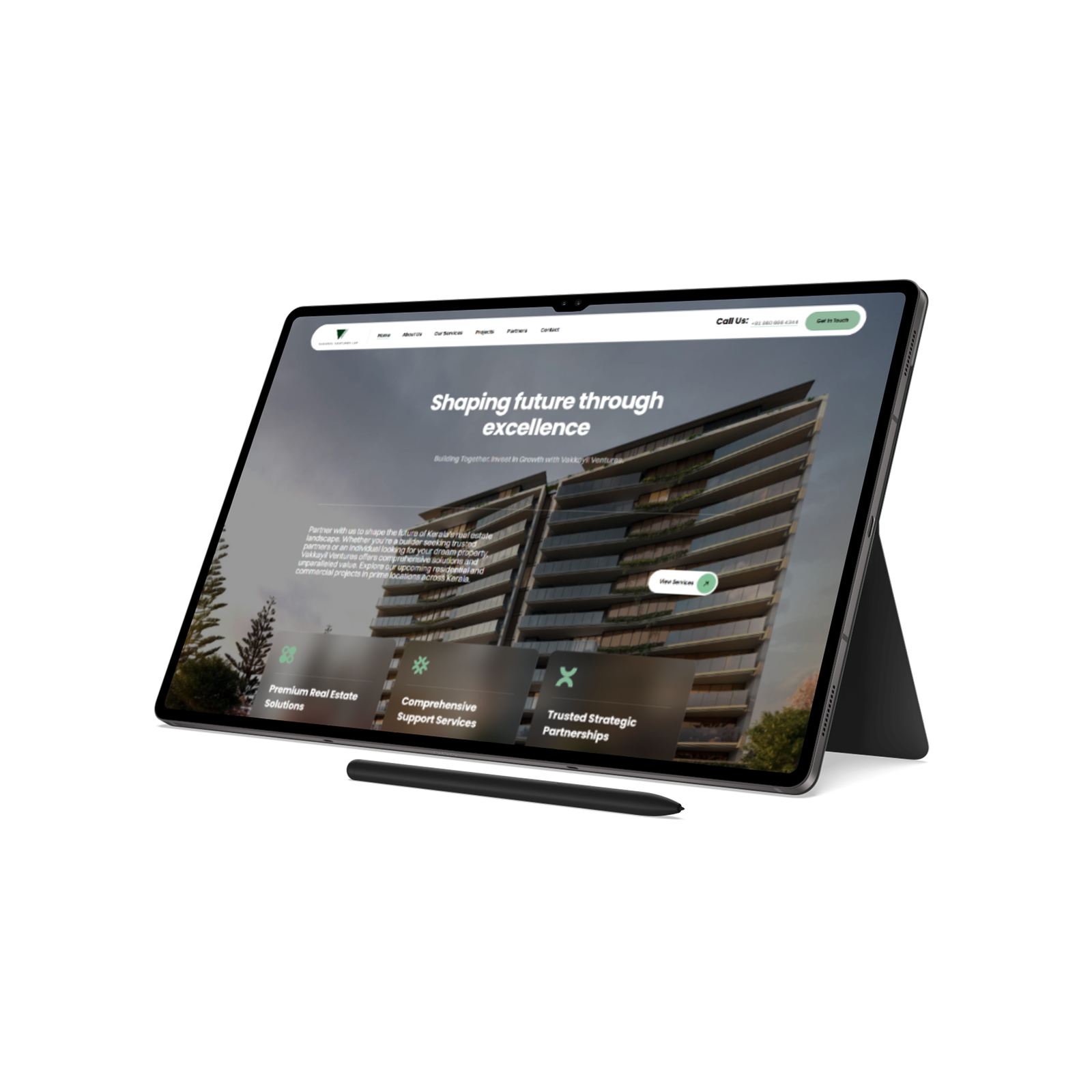 Vakkayil Ventures builder website on tablet by Rainhopes Kochi